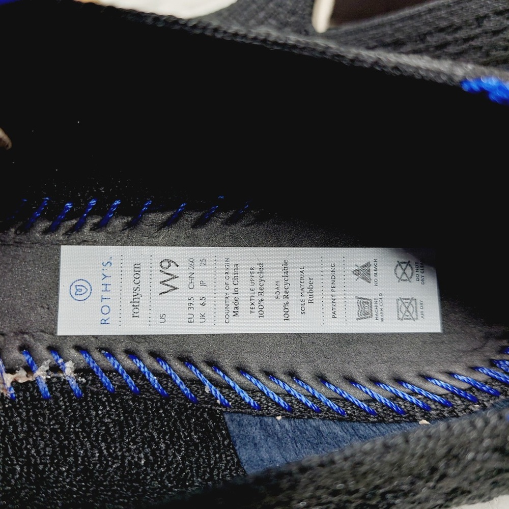 Rothy's Black Knit Slip-On Loafers with Blue and Tan Accents - Picture 7 of 7